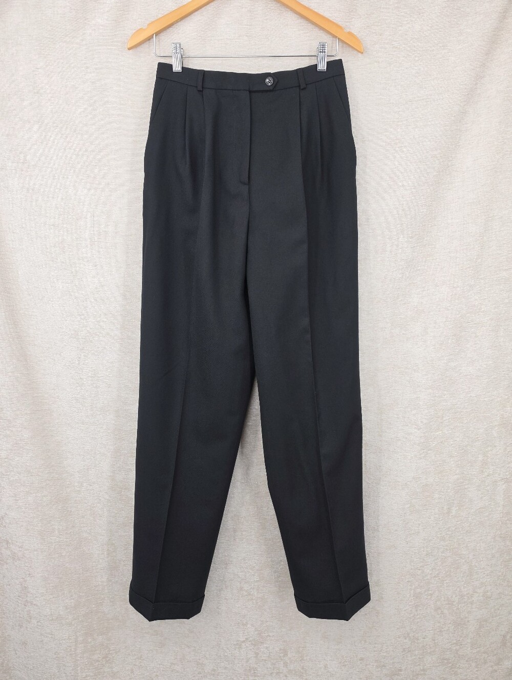 Talbots Vintage Wool Pleated Trousers Black Pleated Cuffed Dress Pants High Rise
